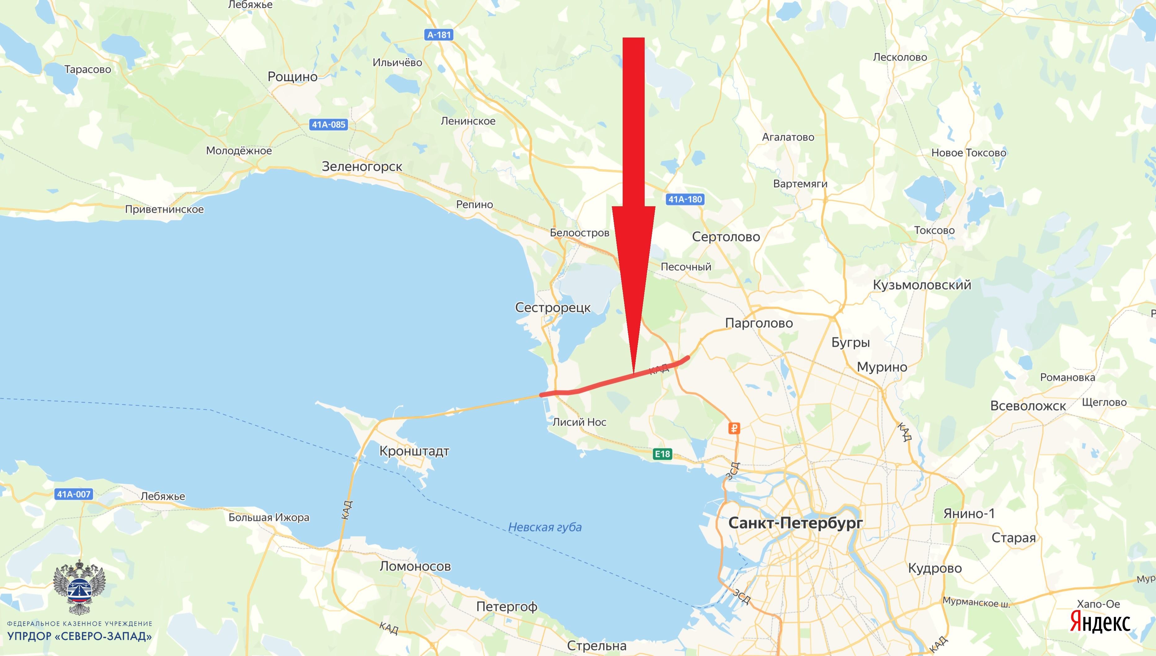 Участок внешнего кольца КАД в Петербурге полностью перекроют на пять месяцев